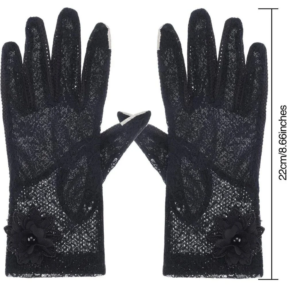 Women's Black Fingerless Floral Short Lace Gloves Party Tea Halloween Wedding